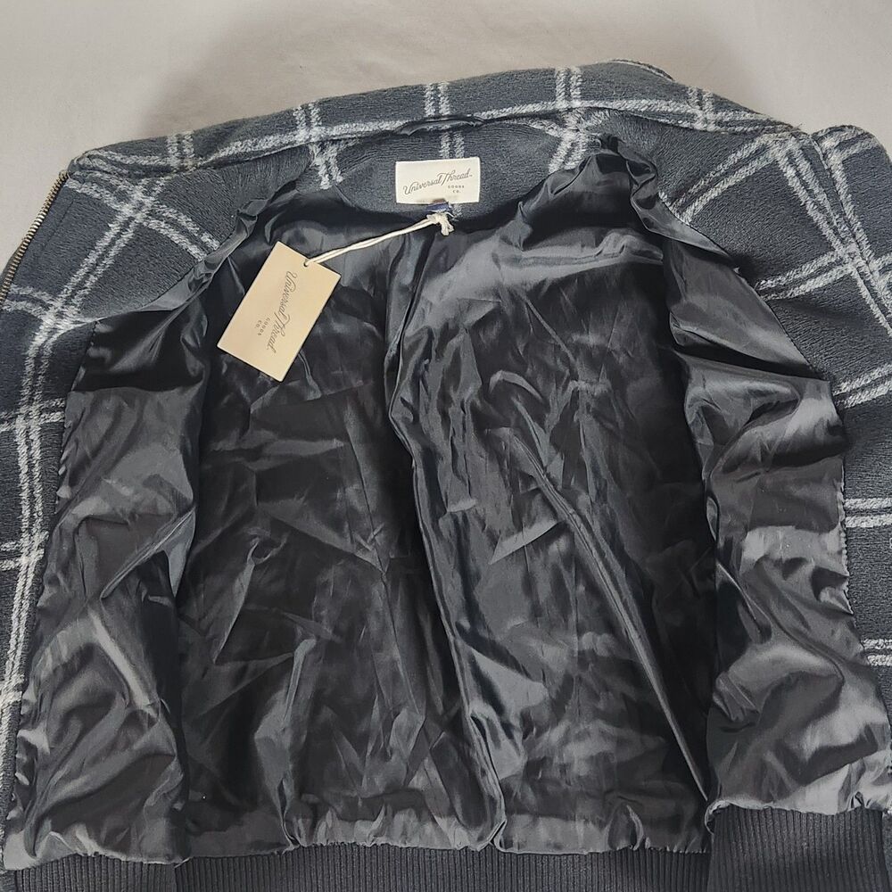 Universal Thread Women's M Plaid Knit Bomber Jacket Zip Front Lined Black NWT - Picture 2 of 10